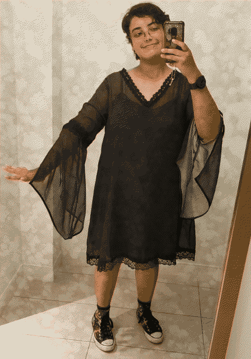 me in a black dress