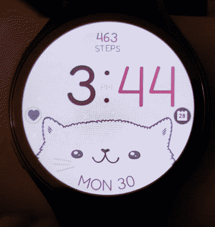 galaxy watch with a cute cat watch face