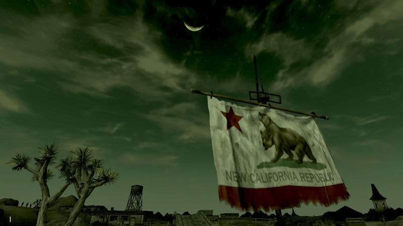 the night sky. cloudy. green. with the NCR flag focused.